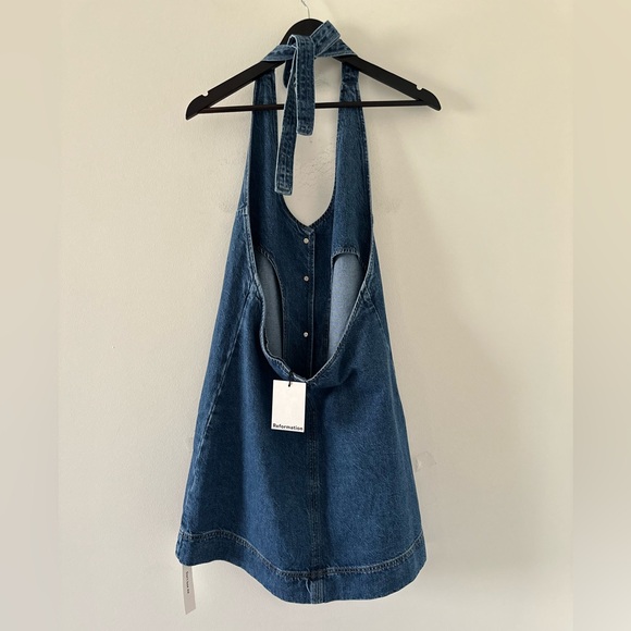 NWT Reformation Brittany Halter Denim Halter Dress - Picture 12 of 16